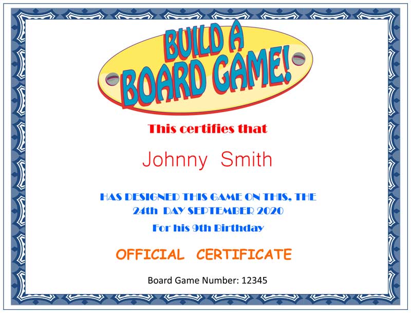 Builder Certificate Build A Board Game Themed Board Games